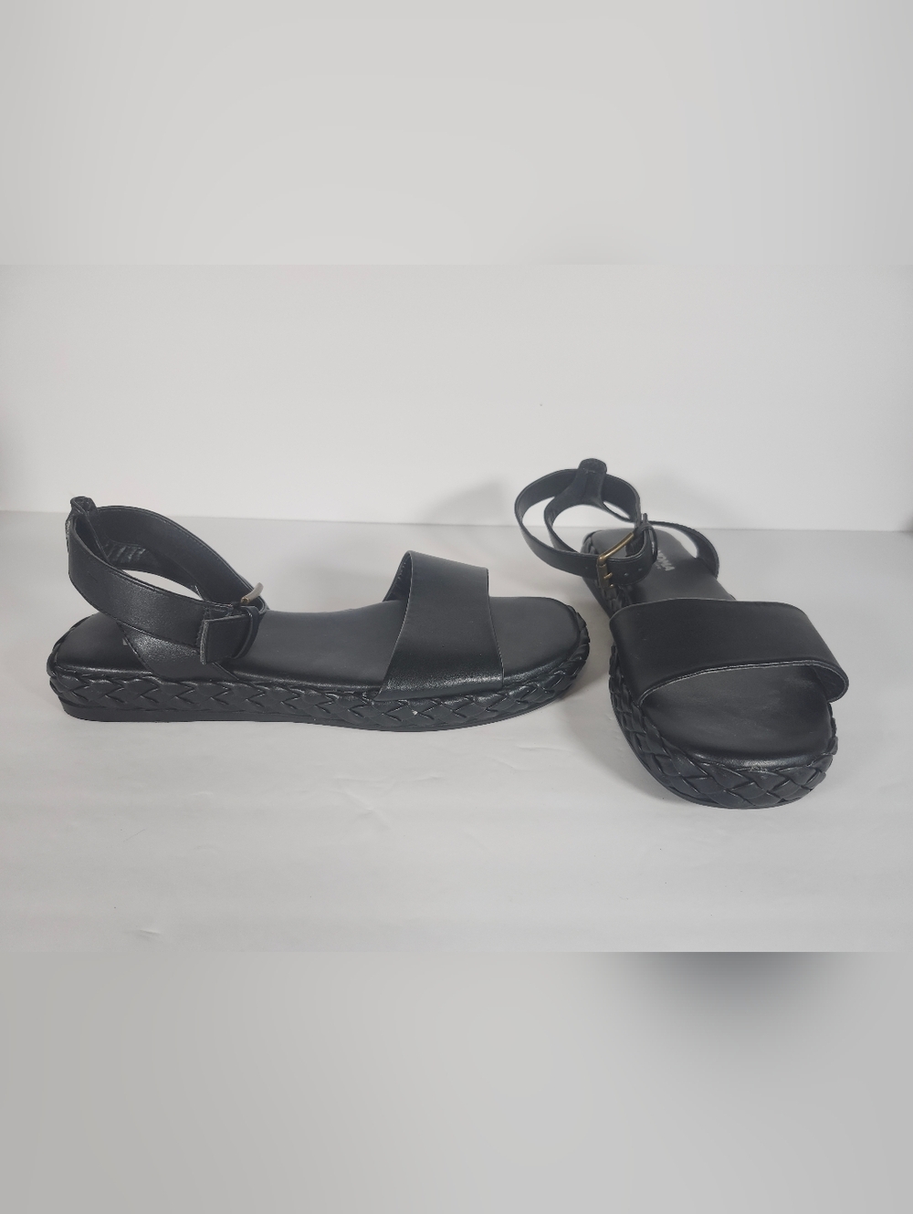 Sonoma w/ Ortholite Eco Jayla Black Ankle  Strap Braided Flat Sandals S 6M NWOB